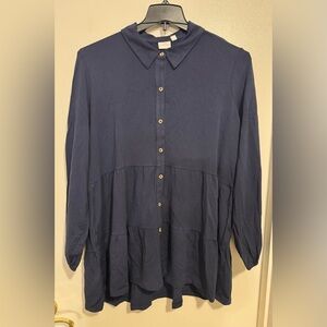New Directions Dark Blue Button-Down Shirt